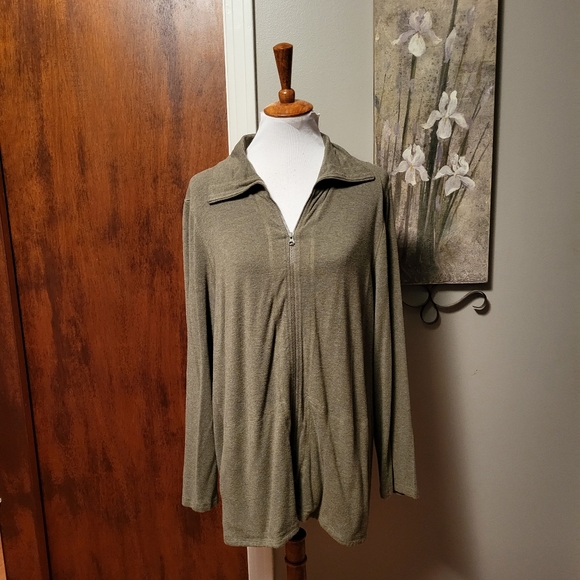 Eileen Fisher Knit Jacket Casual XL Green Zipper